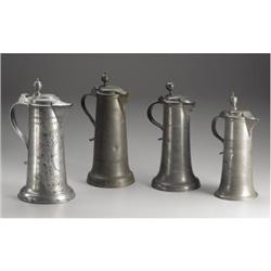 Group of four pewter flagons