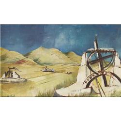 Diana Heiskell, Tempera on masonite, Waterwheels