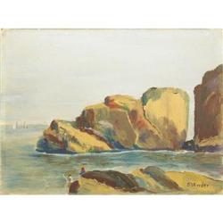 American School, Oil on artists board, Fishermen