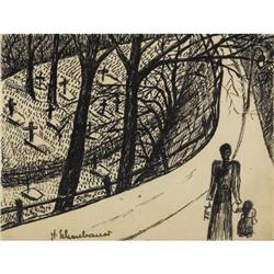 American School, Ink on paper, Along the Road