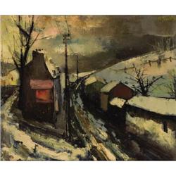 Oliver Foss, Oil on canvas, The Road in Snow