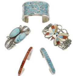 Turquoise, Coral, Shell, Silver Cuff Lot