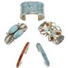 Image 1 : Turquoise, Coral, Shell, Silver Cuff Lot