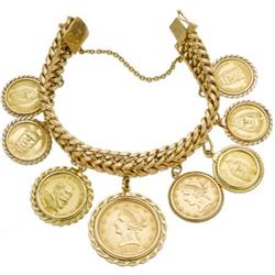 Gold Coin, Gold Charm Bracelet