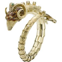 Multi-Stone, Diamond, Gold Ram's Head Bracelet