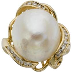 Freshwater Cultured Pearl, Diamond, Gold Ring