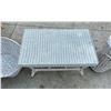 Image 3 : WHITE WICKER SET OF FOUR ACCENT PIECES TO INCLUDE COFFEE TABLE WITH GLASS TOP, WICKER BASKET, SMALL 