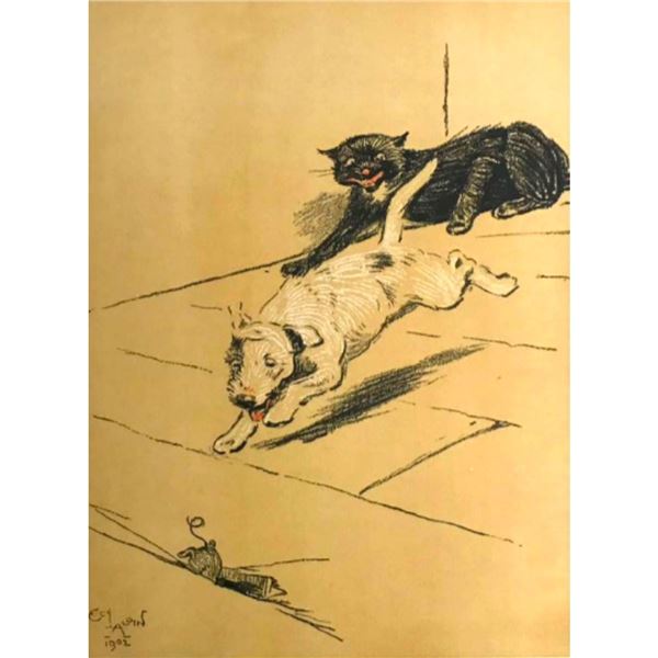 Early 1900's Lithograph, A Dog Day, Cecil Alden