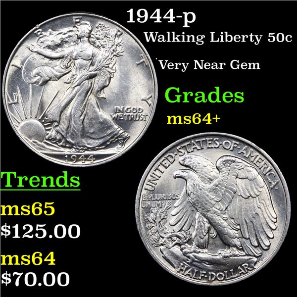 1944-p Walking Liberty Half Dollar 50c Grades Choice+ Unc