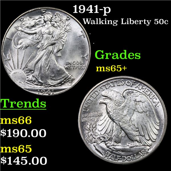 1941-p Walking Liberty Half Dollar 50c Grades GEM+ Unc