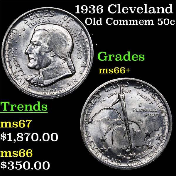 1936 Cleveland Old Commem Half Dollar 50c Grades GEM++ Unc
