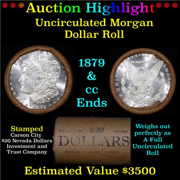 ***Auction Highlight*** 1879 & CC Uncirculated Morgan Dollar Shotgun Roll (fc)
