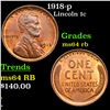 Image 1 : 1918-p Lincoln Cent 1c Grades Choice Unc RB