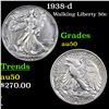 Image 1 : 1938-d Walking Liberty Half Dollar 50c Grades AU, Almost Unc