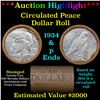 Image 1 : ***Auction Highlight*** Full solid Date Peace silver dollar roll, 20 coin 1934 & 'P' Ends (fc)