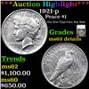 ***Auction Highlight*** 1921-p Peace Dollar $1 Graded ms62 details By SEGS (fc)