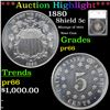 Proof ***Auction Highlight*** 1880 Shield Nickel 5c Graded pr66 By SEGS (fc)