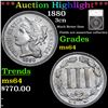 ***Auction Highlight*** 1880 Three Cent Copper Nickel 3cn Graded ms64 By SEGS (fc)