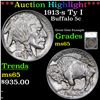 ***Auction Highlight*** 1913-s Ty I Buffalo Nickel 5c Graded ms65 By SEGS (fc)