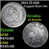 1811 O-109 Capped Bust Half Dollar 50c Grades xf details