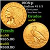 1908-p Gold Indian Quarter Eagle $2 1/2 Grades Choice AU/BU Slider