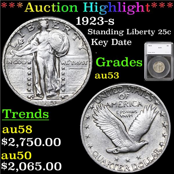 ***Auction Highlight*** 1923-s Standing Liberty Quarter 25c Graded au53 By SEGS (fc)