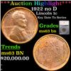Image 1 : ***Auction highlight*** 1922 no D Lincoln Cent 1c Graded ms63 bn By SEGS (fc)