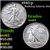 Image 1 : 1943-p Walking Liberty Half Dollar 50c Grades Select Unc