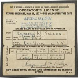 Ray Bolger Signed Driver's License