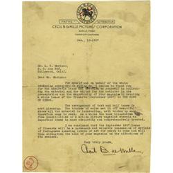 Cecil B. DeMille Signed Letter.