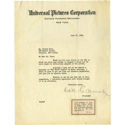 Carl Laemmle Signed Letter