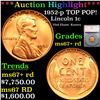 ***Auction Highlight*** 1952-p TOP POP! Lincoln Cent 1c Graded ms67+ rd By SEGS (fc)