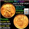 ***Auction Highlight*** 1947-d TOP POP! Lincoln Cent 1c Graded ms68 rd By SEGS (fc)