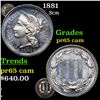 Proof 1881 Three Cent Copper Nickel 3cn Grades GEM Proof Cameo
