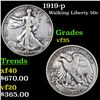 1919-p Walking Liberty Half Dollar 50c Grades vf++
