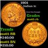 1901 Indian Cent 1c Grades GEM Unc RB