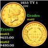 1853 TY 1 Gold Dollar $1 Grades Select Unc