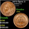 1873 Open 3 Indian Cent 1c Grades vf++