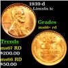 1939-d Lincoln Cent 1c Grades GEM++ RD