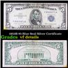 1953B $5 Blue Seal Silver Certificate Grades vf details