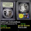 Image 1 : Proof 1992-p Columbus Modern Commem Dollar $1 Graded GEM++ Proof Deep Cameo By USCG