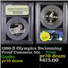 Image 1 : Proof 1996-S Olympics Swimming Modern Commem Half Dollar 50c Graded GEM++ Proof Deep Cameo By USCG