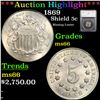 Image 1 : 1869 Shield Nickel 5c Graded ms66 BY SEGS