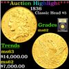 Image 1 : 1836 Classic Head $5 Gold Half Eagle Graded Select Unc By USCG