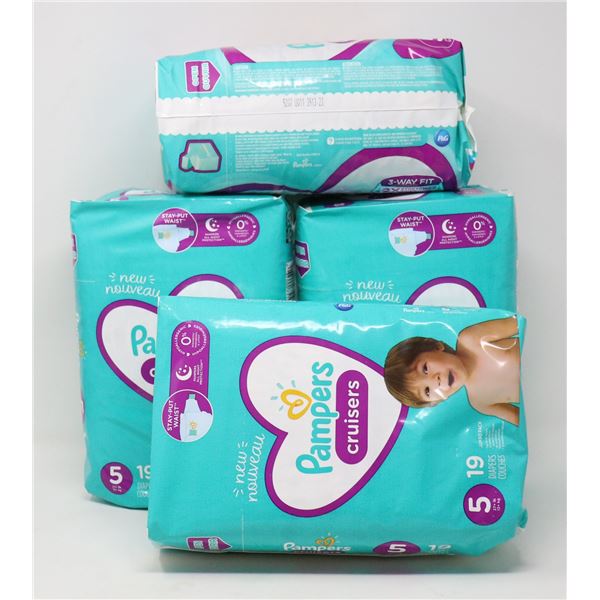 4 PACKS PAMPERS CRUISERS SZ 5 4 X 19 DIAPERS