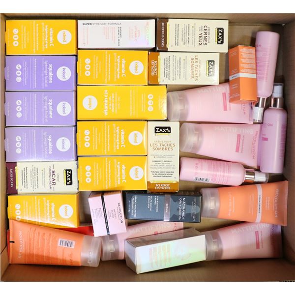 FLAT OF ASSORTED SKIN CREAMS & OILS