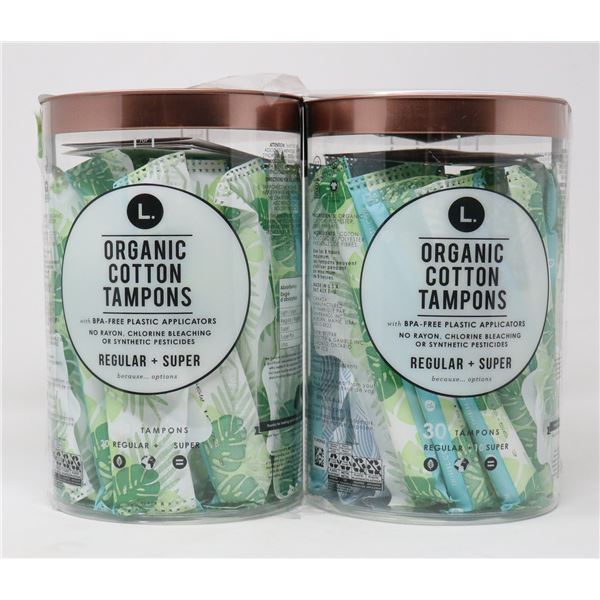 2 CONTAINERS OF ORGANIC COTTON TAMPONS REGULAR +
