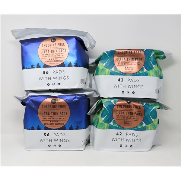 4 PACKS OF CHLORINE FREE ULTRA THIN PADS