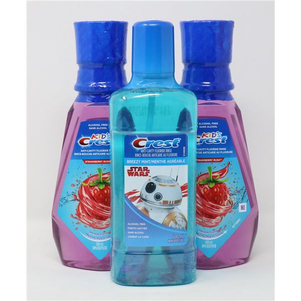3 BOTTLES OF CREST ANTI CAVITY FLOURIDE RINSE