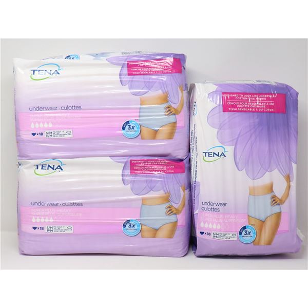 BOX LOT W/ 3 PACKS OF TENA UPER PLUS UNDER WEAR
